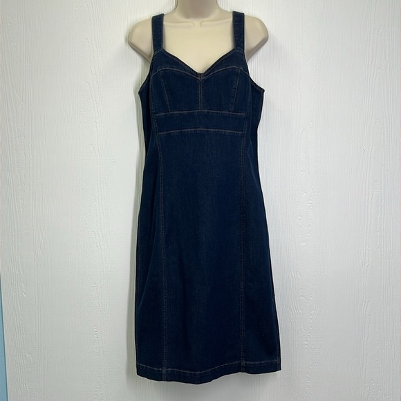 White House Black Market - NWT Dark Denim Fitted Sheath Back Zip Jean Dress 10 - Picture 3 of 14